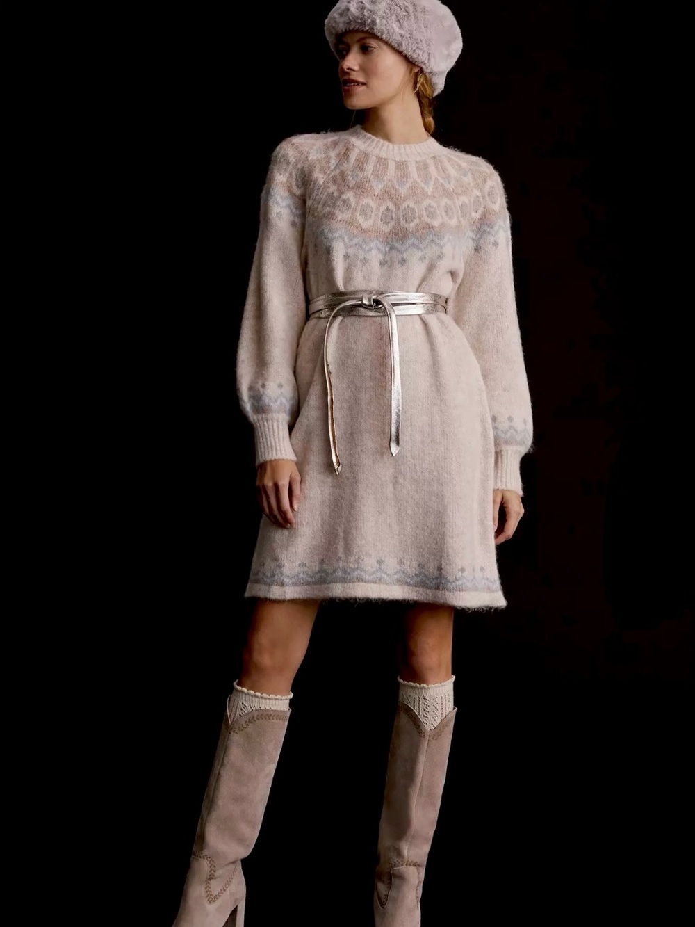 Callahan Anthropologie Fair Isle Puff-Sleeved Sweater Mini Dress, Size 2X